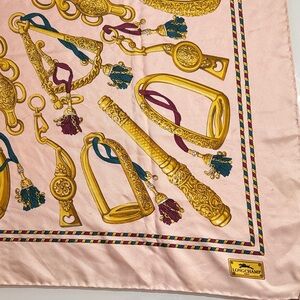 Longchamp Pink and Gold Silk Scarf